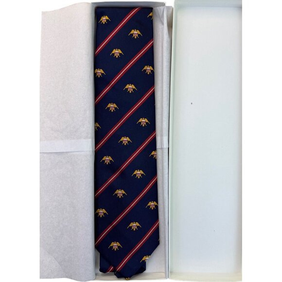 Gitman Bros.Navy Silk Patterned Tie With Eagle & Stripe Design - Picture 1 of 8